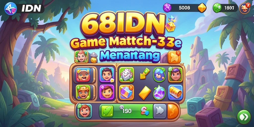 Screenshot dari gameplay seru Match-3 68IDN.
