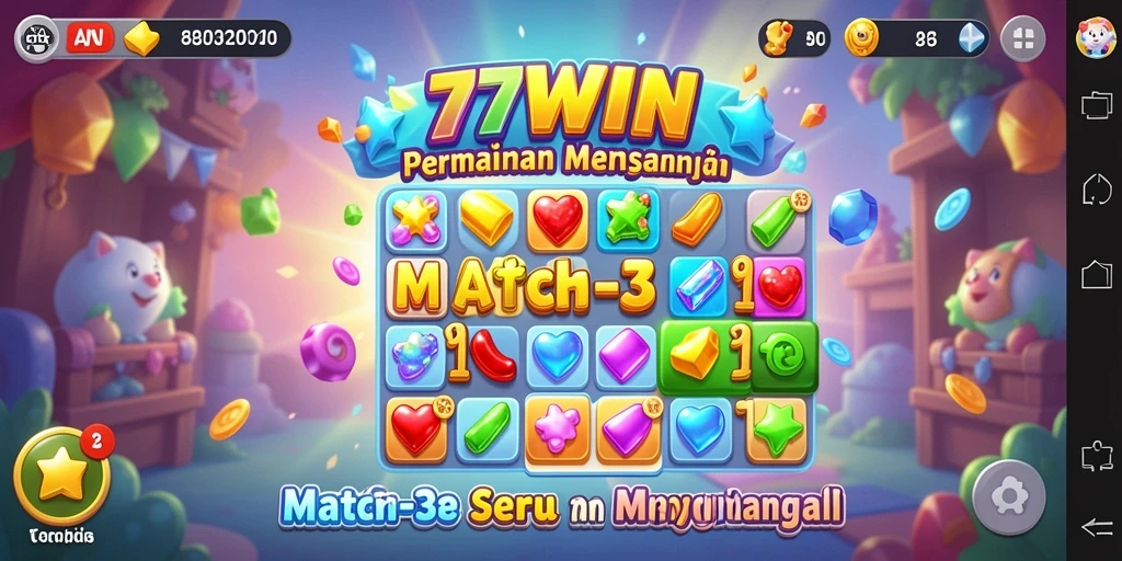 Screenshot gameplay menunjukkan momen seru mencocokkan permata di 77WIN.