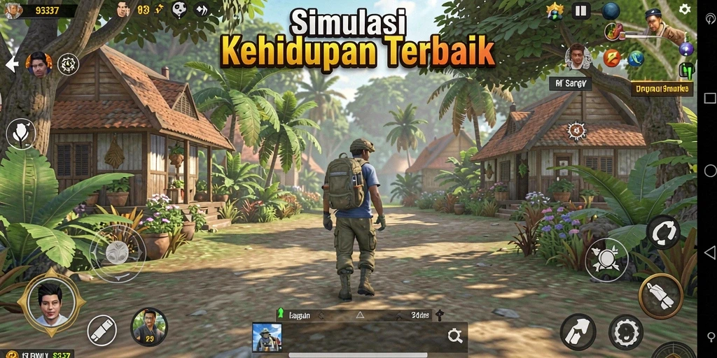Screenshot gameplay <strong>93337</strong> menunjukkan karakter berinteraksi di dunia simulasi.