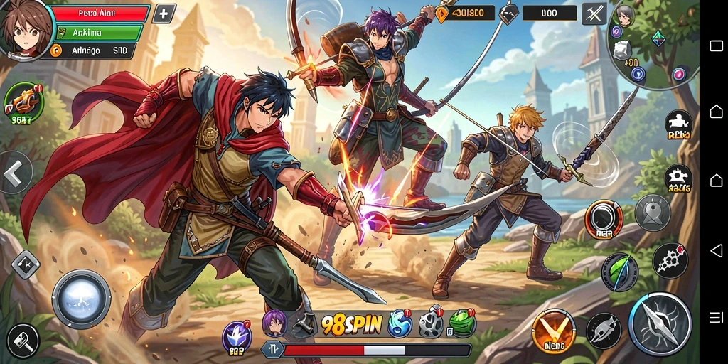 Tangkapan layar gameplay <strong>98SPIN</strong> yang menampilkan pertarungan seru di dunia Anime.