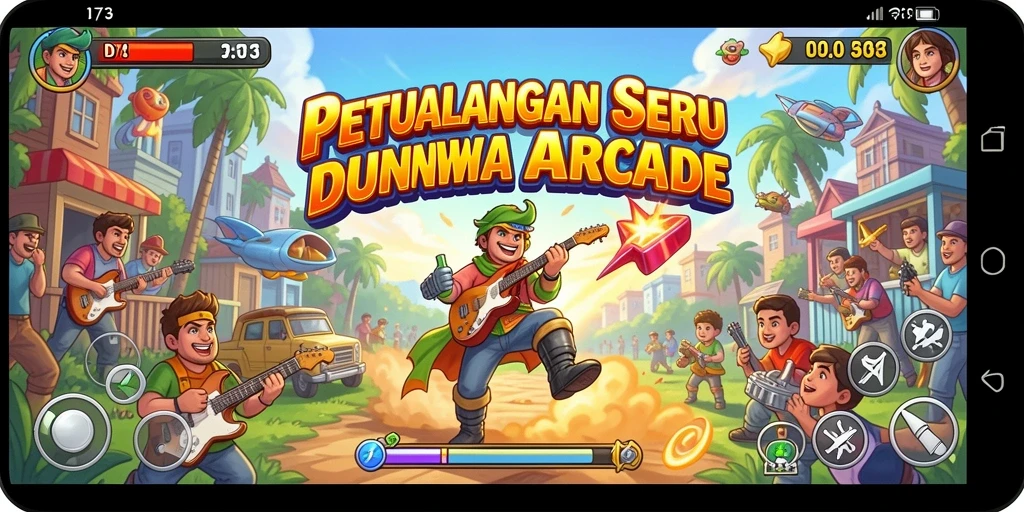 Tangkapan layar gameplay D73 menunjukkan aksi seru dalam game arcade.