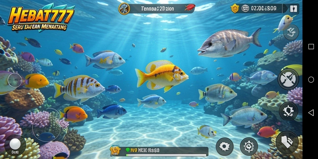 Screenshot gameplay <strong>HEBAT777</strong> menampilkan aksi menembak ikan yang mendebarkan.
