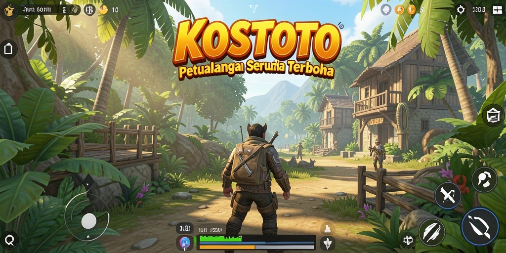 Tangkapan layar gameplay KOSTOTO menunjukkan petualangan di dunia terbuka.