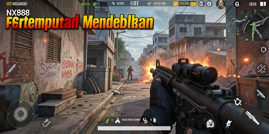 Tampilan gameplay seru dari NX888 dalam pertempuran FPS.