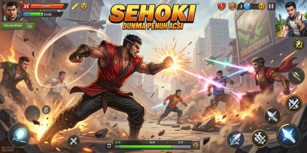 Tampilan dinamis permainan SEHOKI dengan aksi penuh energi.