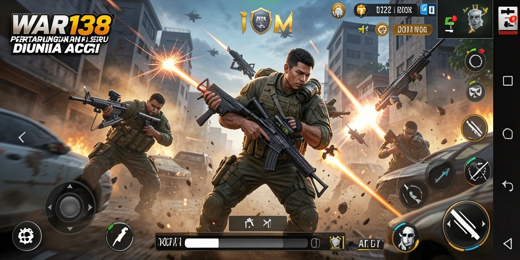 Screenshot menampilkan aksi pertempuran seru di WAR138.